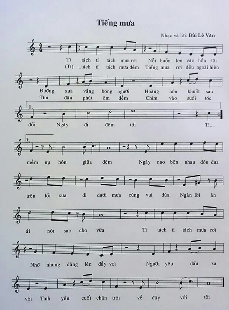 Sheet nhạc Tiếng mưa - Trang 1