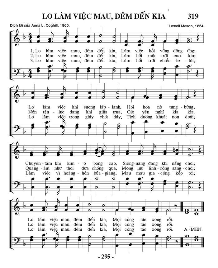 Sheet nhạc Lo làm việc mau, đêm đến kìa - Trang 1