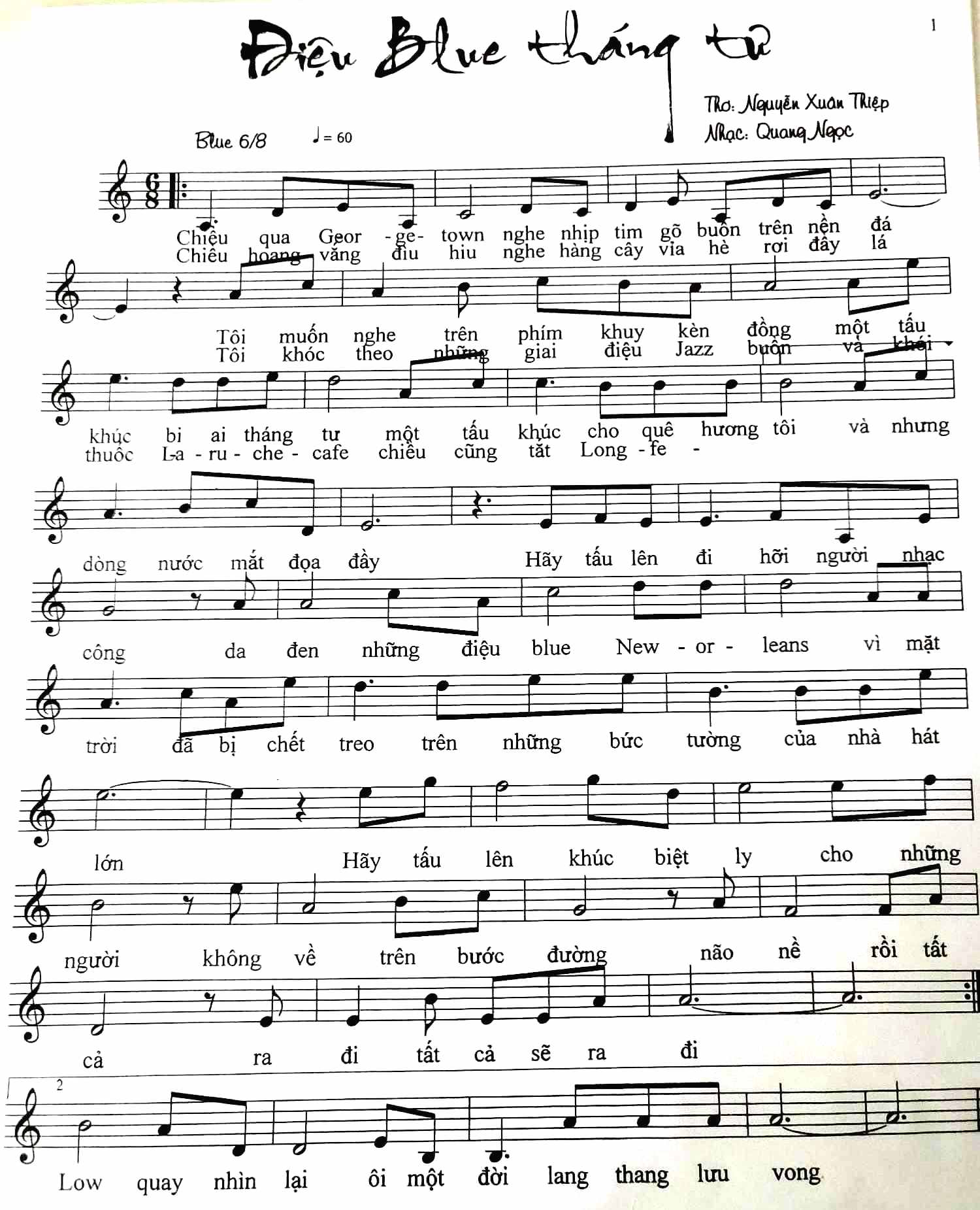 Sheet nhạc Điệu blue tháng 4 - Trang 1