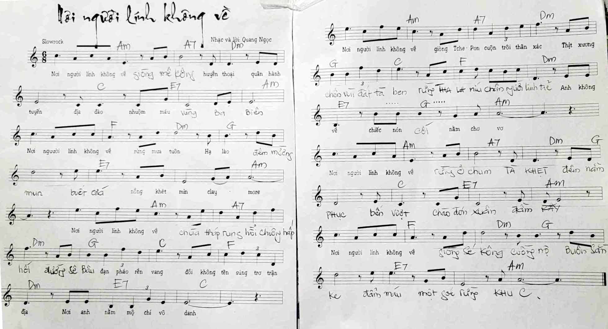 Sheet nhạc Nơi người lính không về - Trang 1