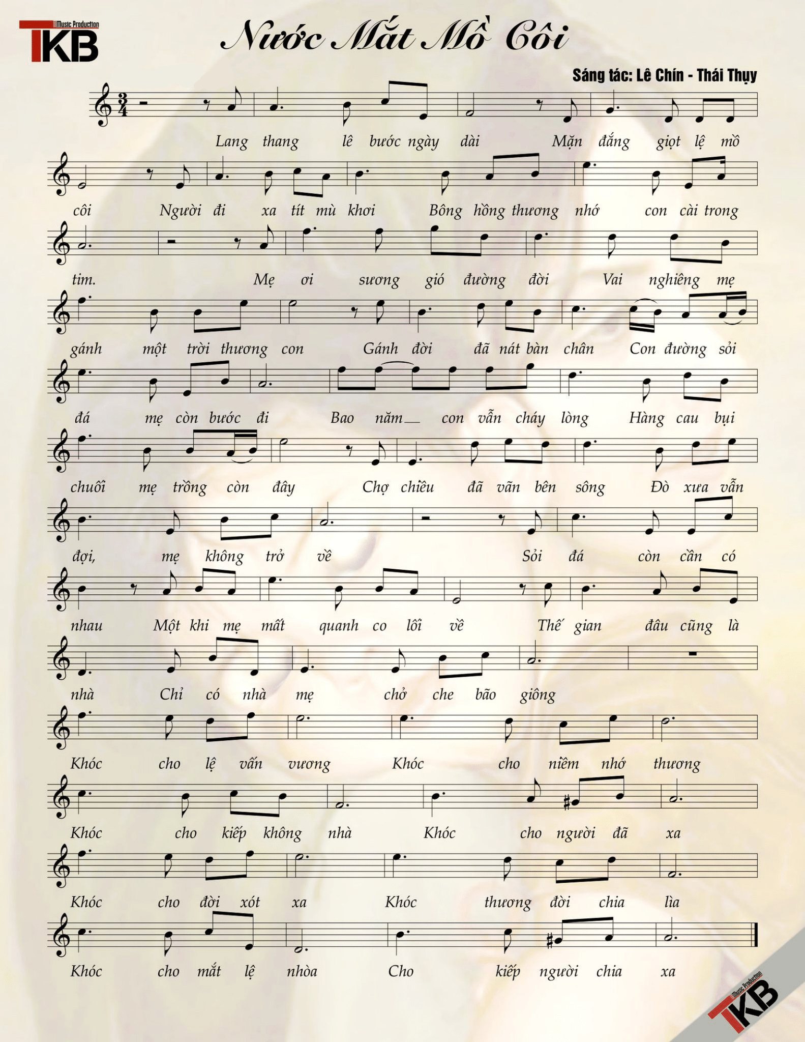 Sheet nhạc Nước mắt mồ côi - Trang 1