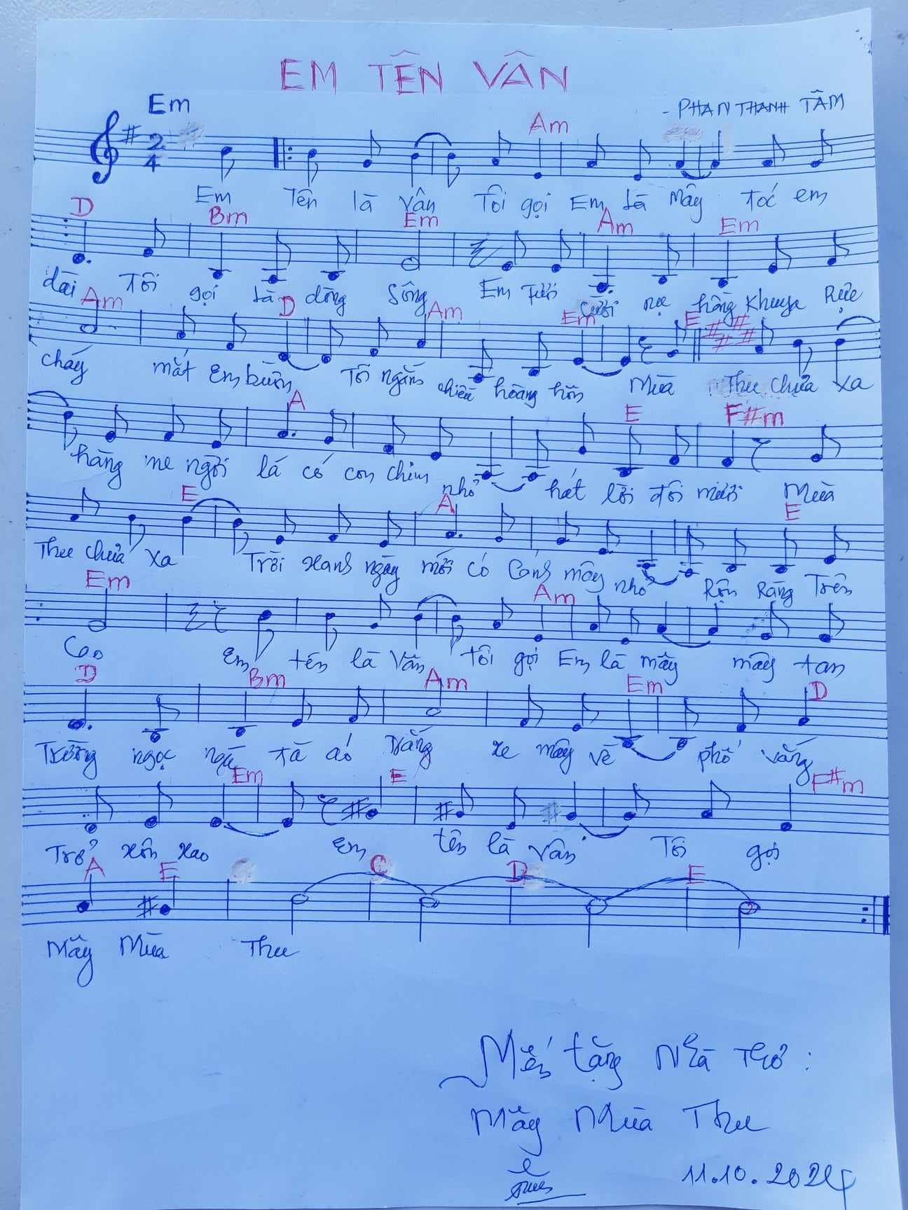 Sheet nhạc Em tên Vân - Trang 1