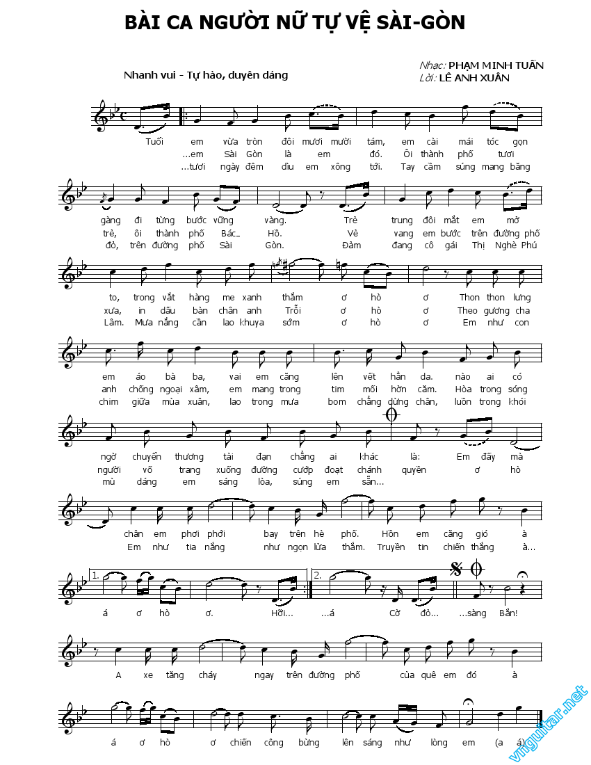 Sheet nhạc Bài ca người nữ tự vệ Sài Gòn - Trang 1