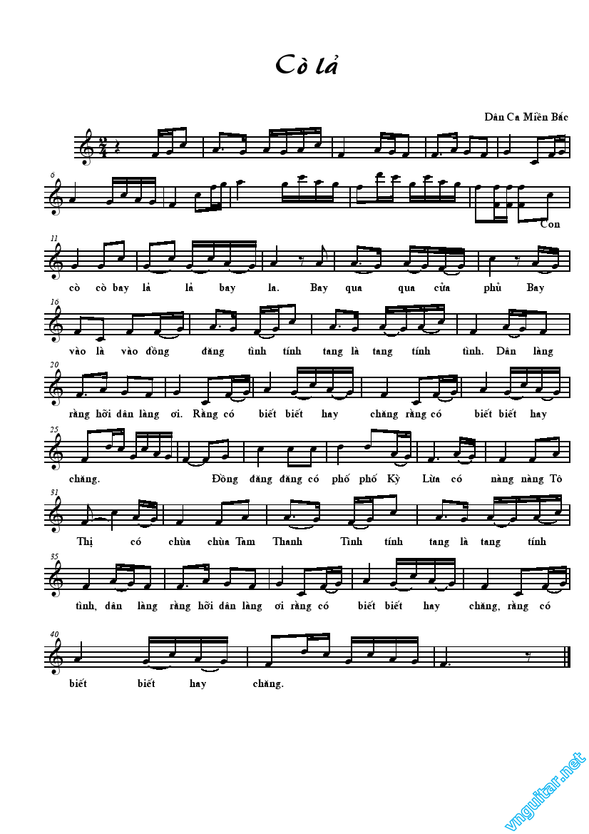 Cò lả Sheet Nhạc