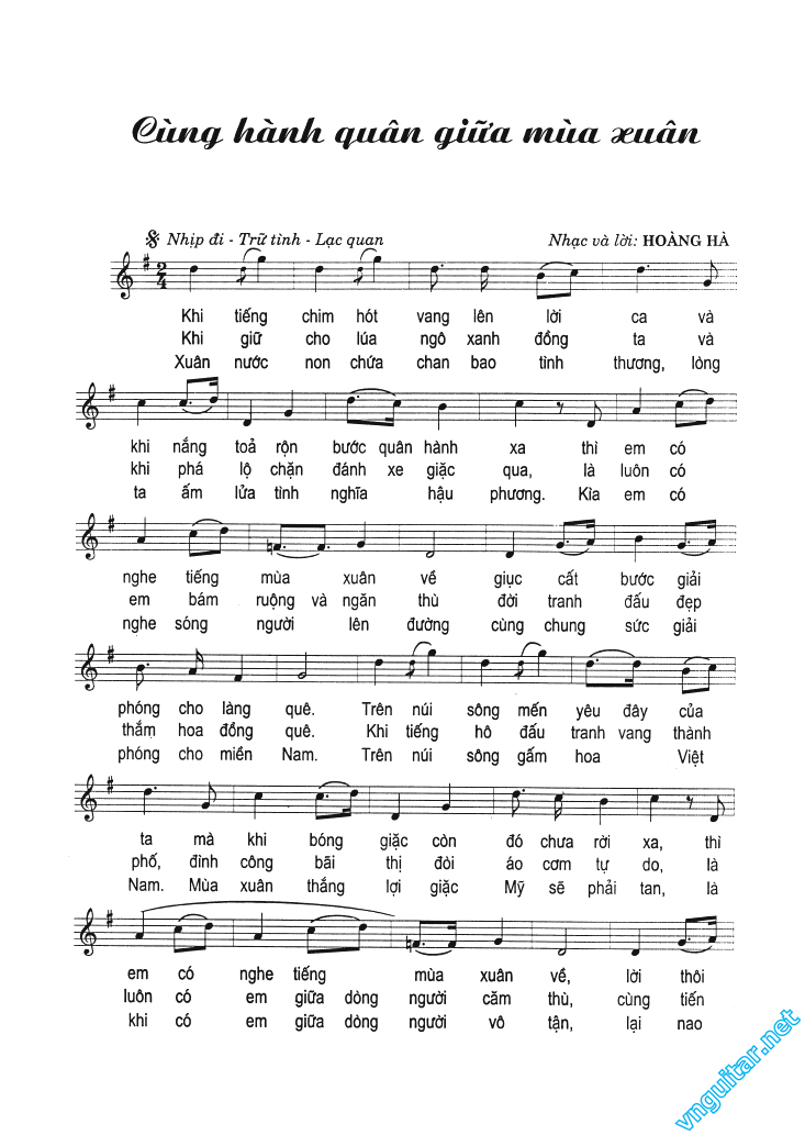 Sheet nhạc Cùng hành quân giữa mùa xuân - Trang 1
