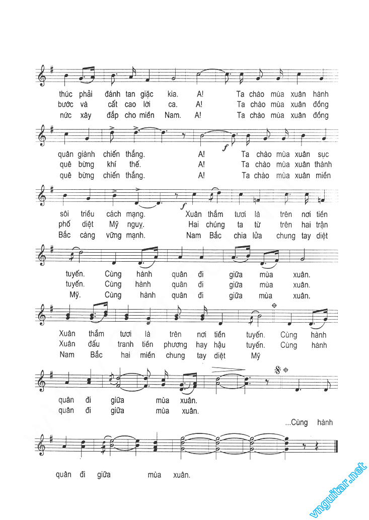 Sheet nhạc Cùng hành quân giữa mùa xuân - Trang 2