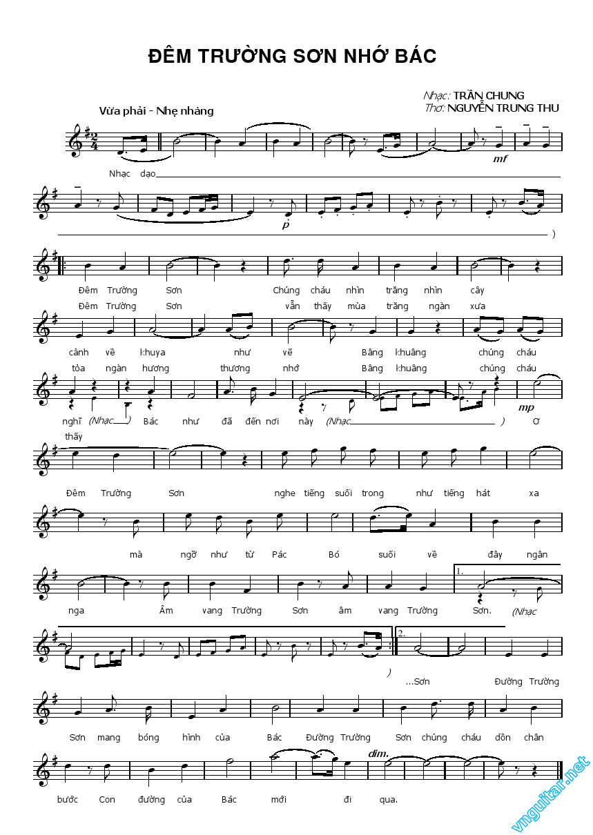 Sheet nhạc Đêm Trường Sơn nhớ Bác - Trang 1