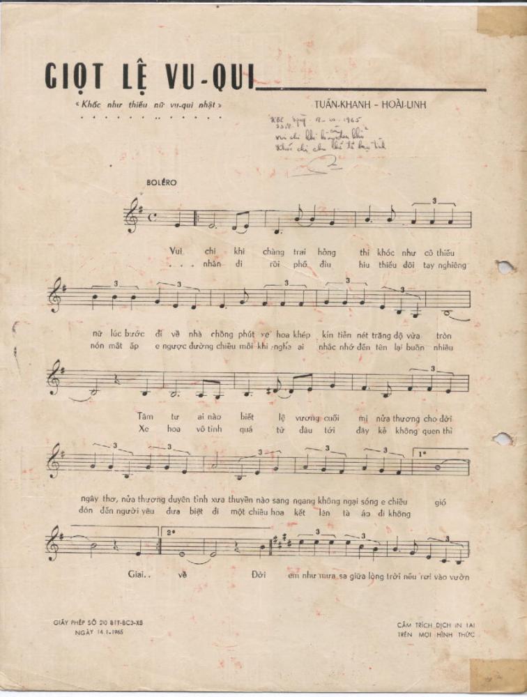 Sheet nhạc Giọt lệ vu quy - Trang 2