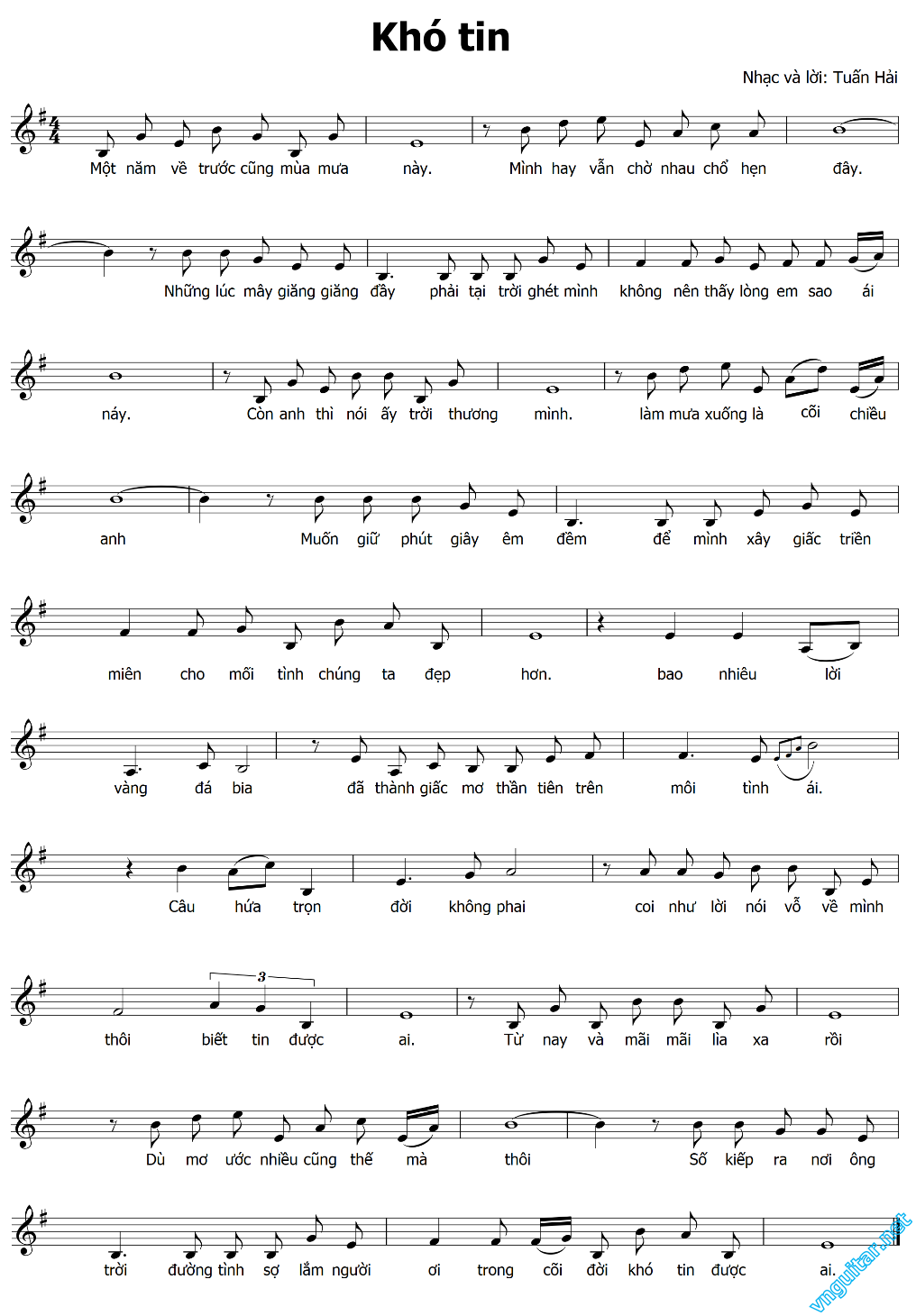 Sheet nhạc Khó tin - Trang 1