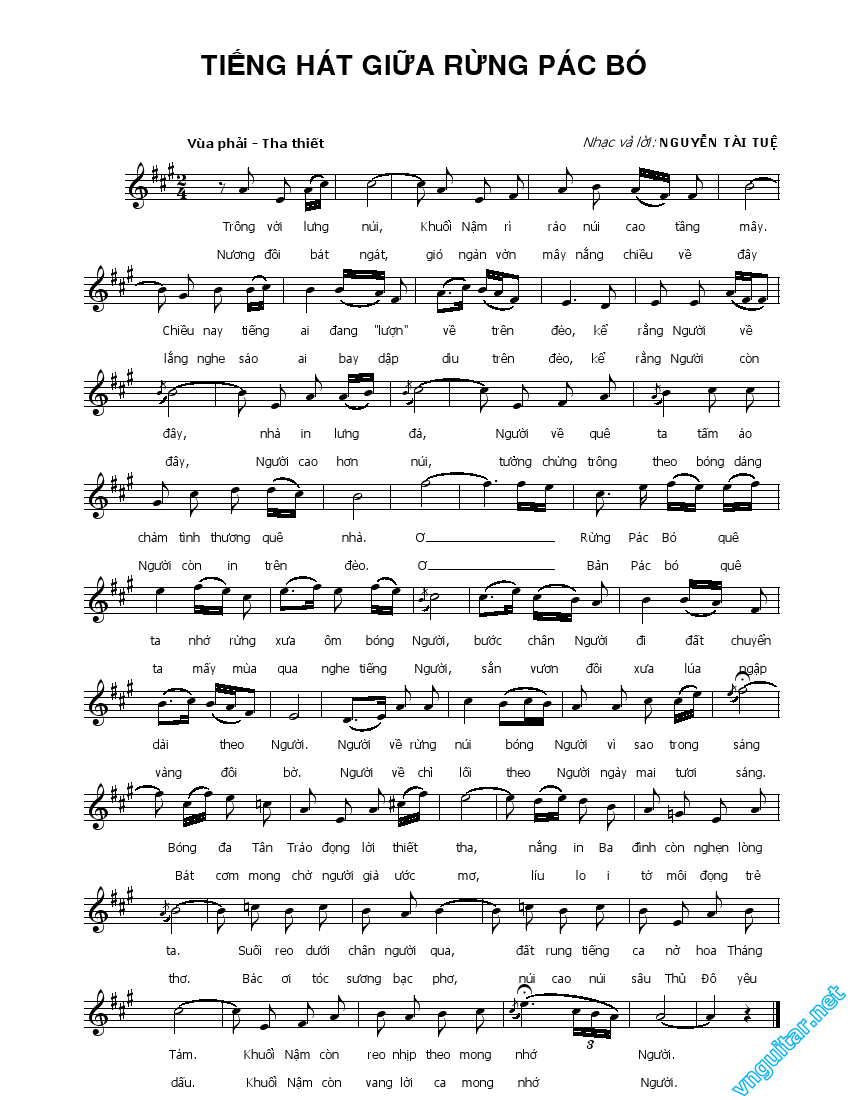 Sheet nhạc Tiếng hát giữa rừng Pắc Pó - Trang 1