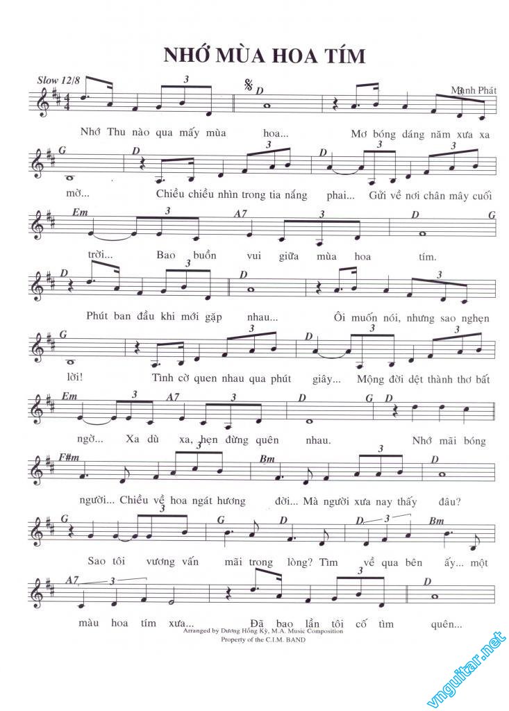 Sheet nhạc Nhớ mùa hoa tím - Trang 1