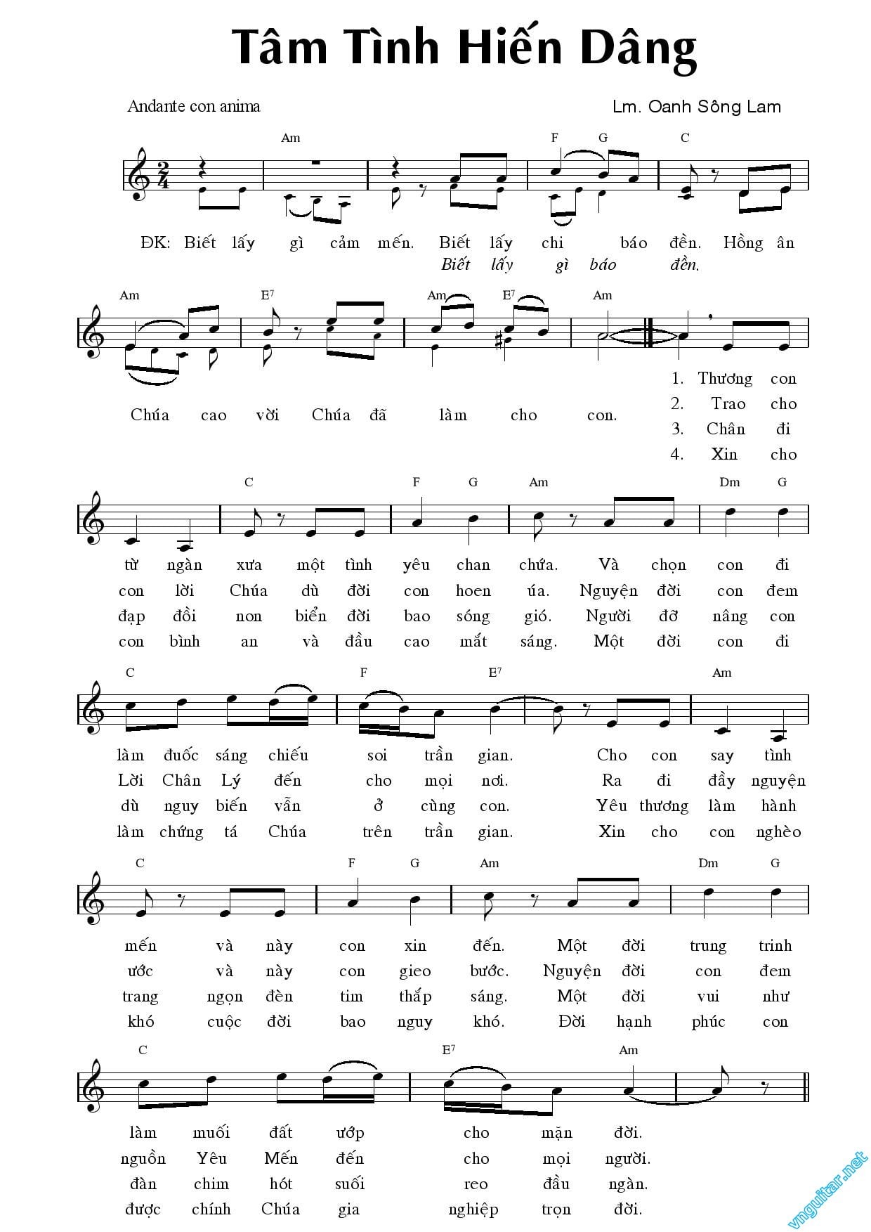 Sheet nhạc Tâm tình hiến dâng - Trang 1