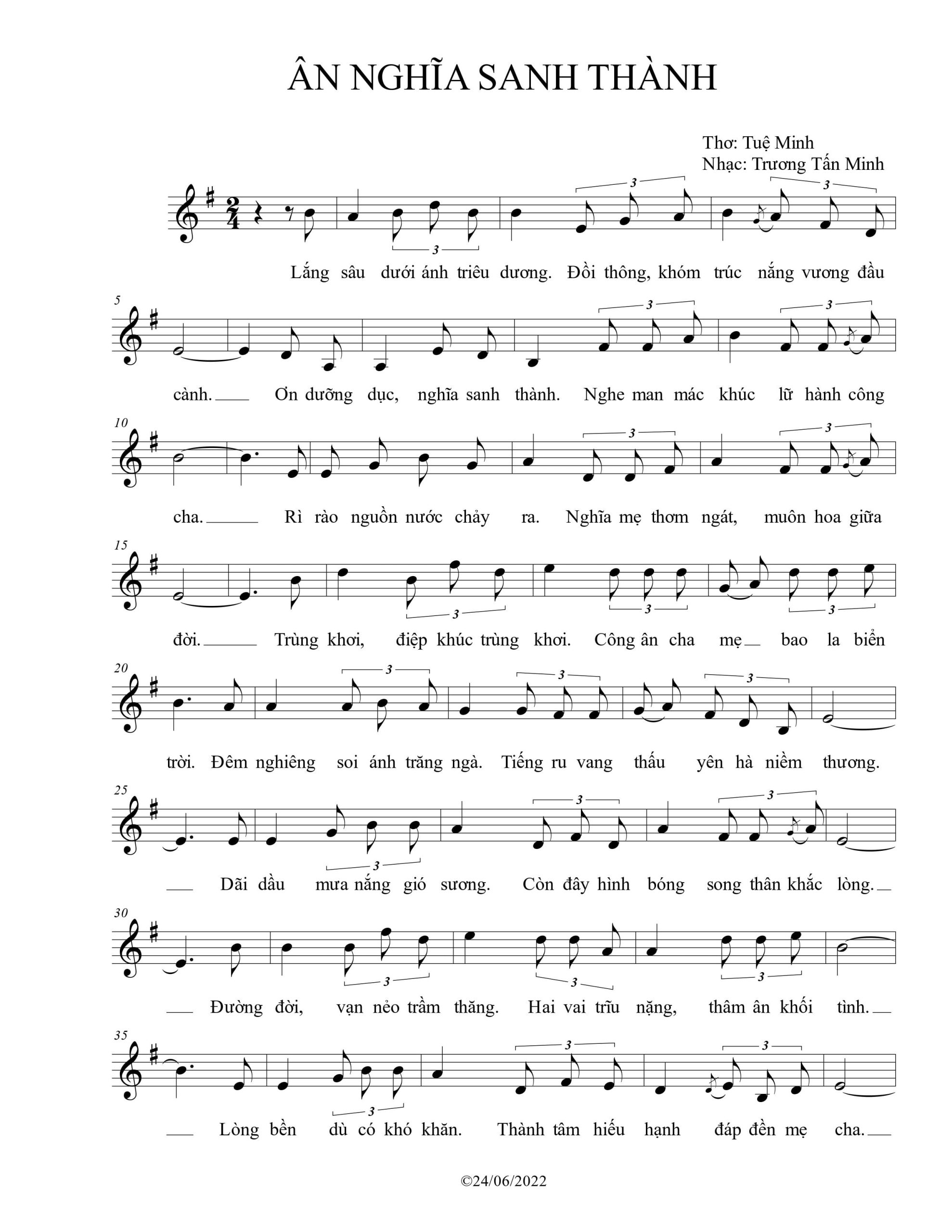 Sheet nhạc Ân nghĩa sanh thành - Trang 1