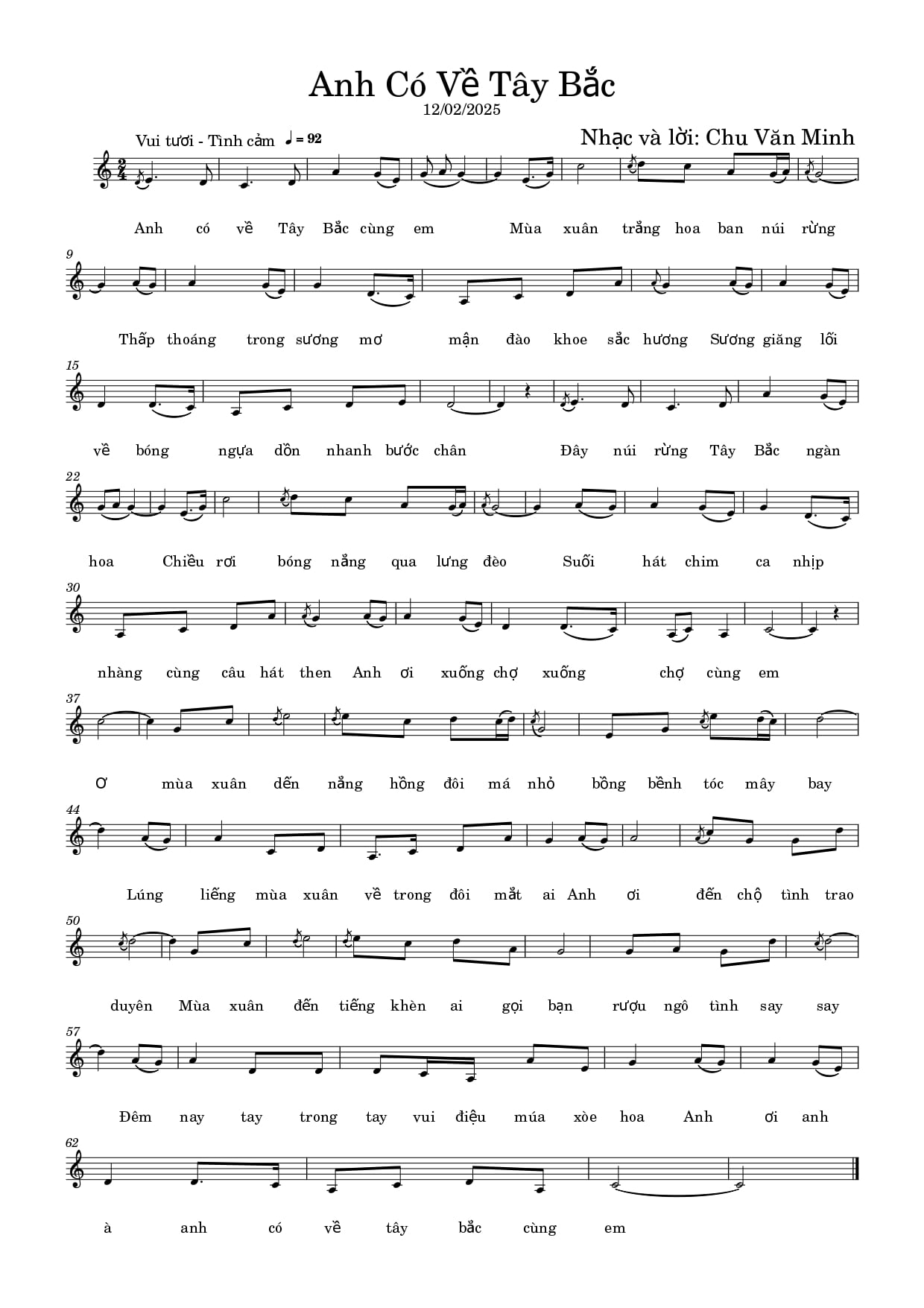 Sheet nhạc Anh có về Tây Bắc - Trang 1