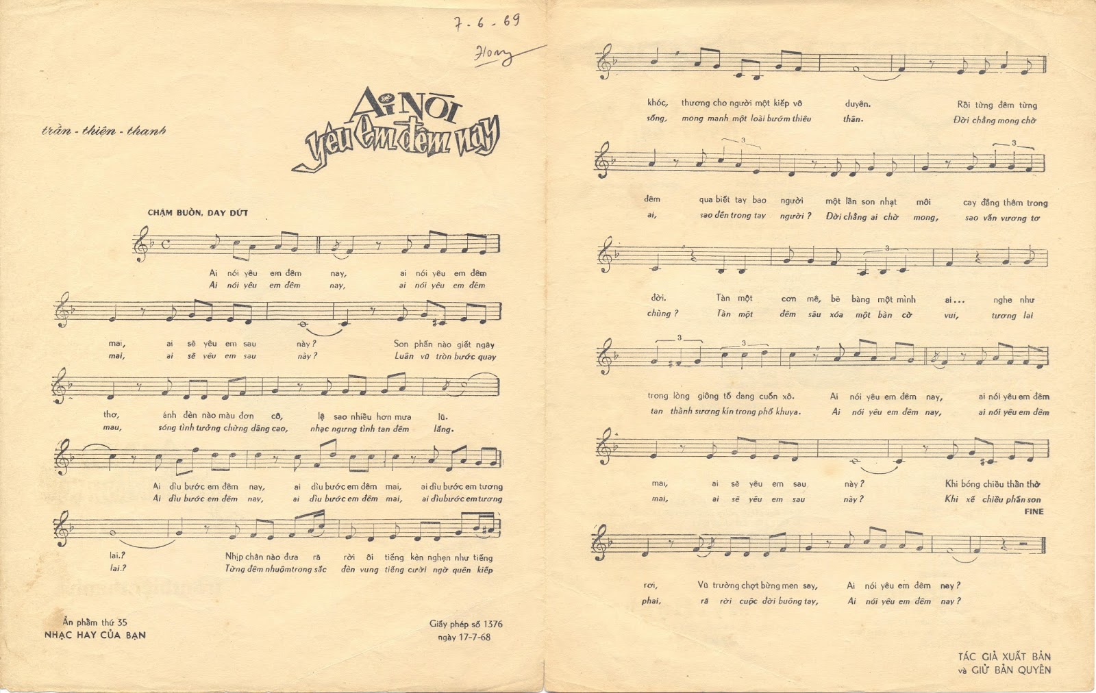Sheet nhạc Ai nói yêu em đêm nay - Trang 2