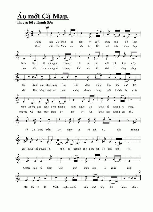 Sheet nhạc Áo mới Cà Mau - Trang 1