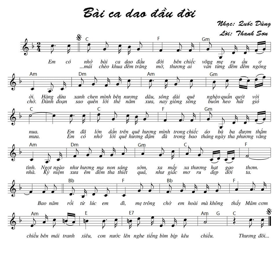 Sheet nhạc Bài ca dao đầu đời - Trang 1