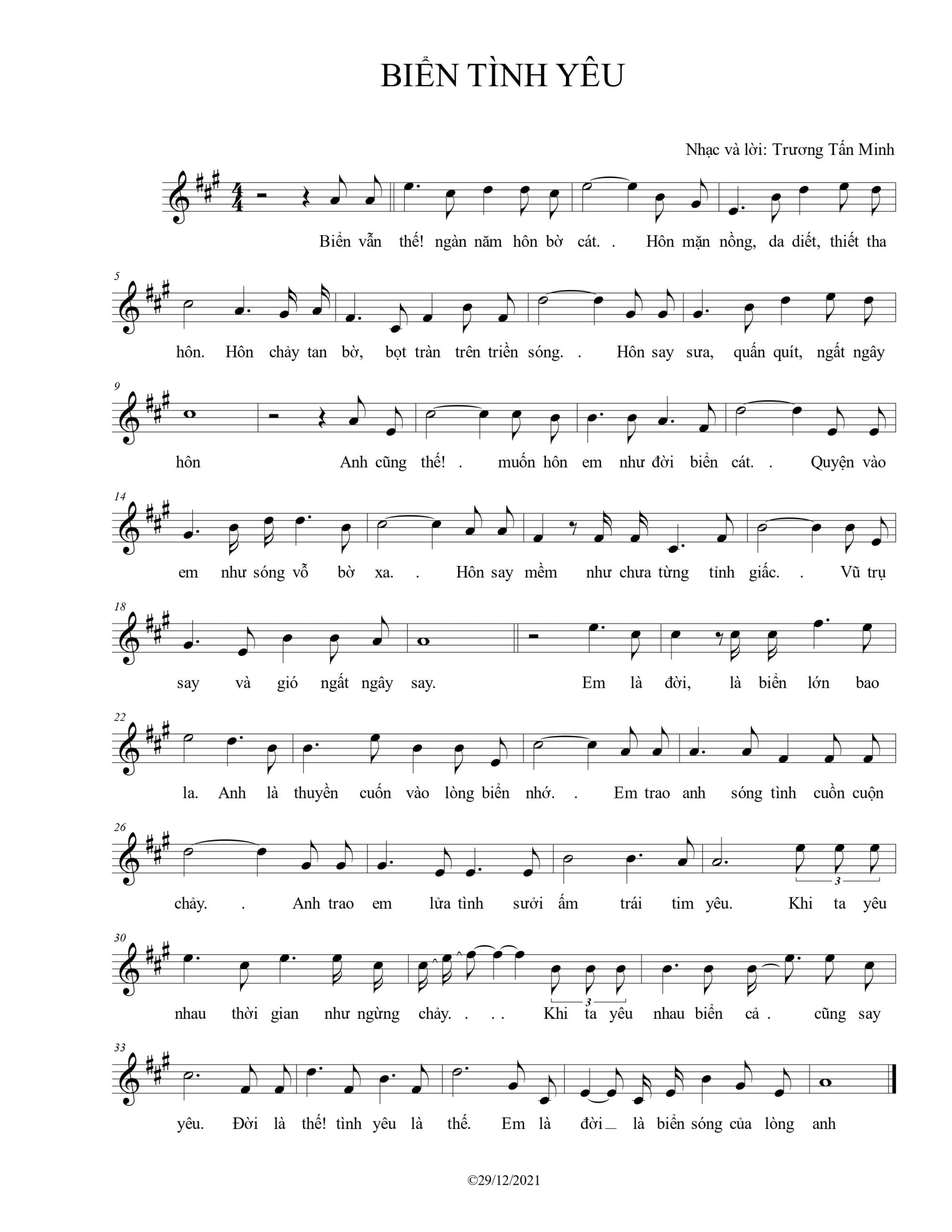 Sheet nhạc Biển tình yêu - Trang 1