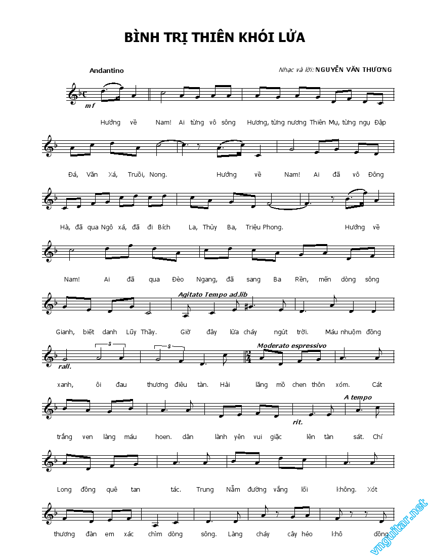 Sheet nhạc Bình Trị Thiên khói lửa - Trang 1