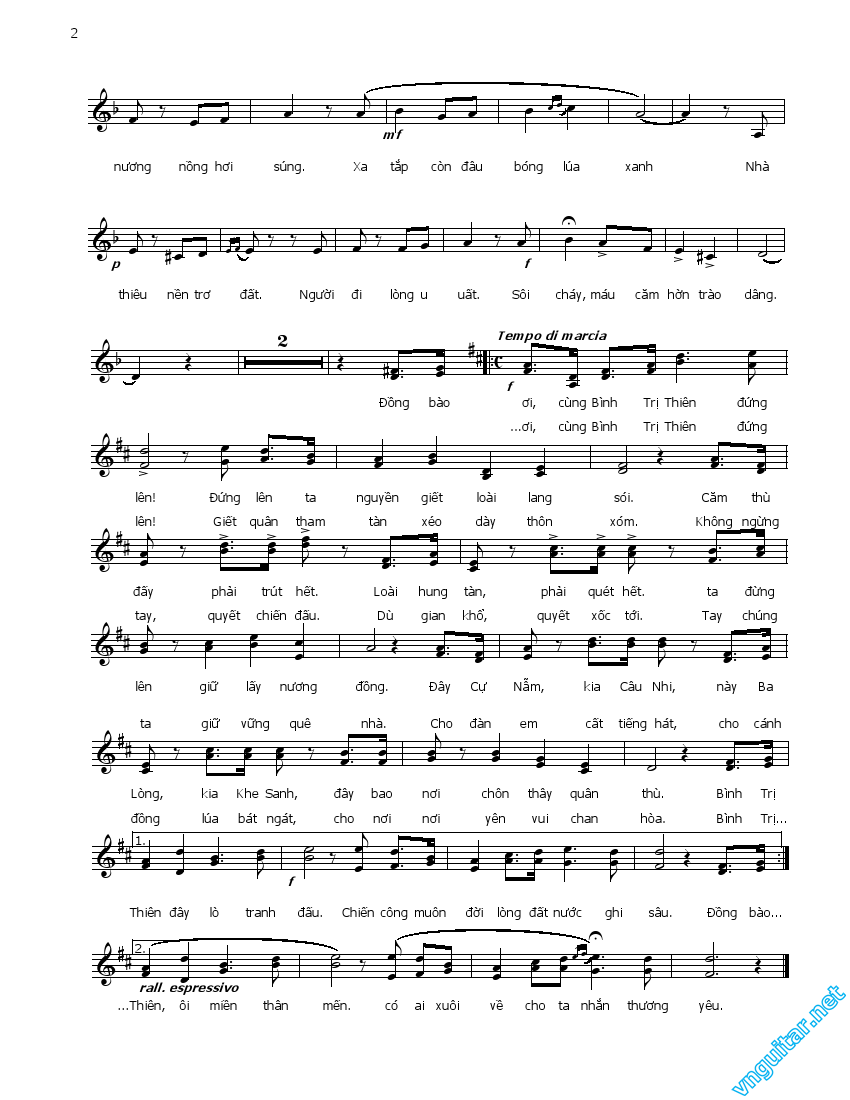 Sheet nhạc Bình Trị Thiên khói lửa - Trang 2