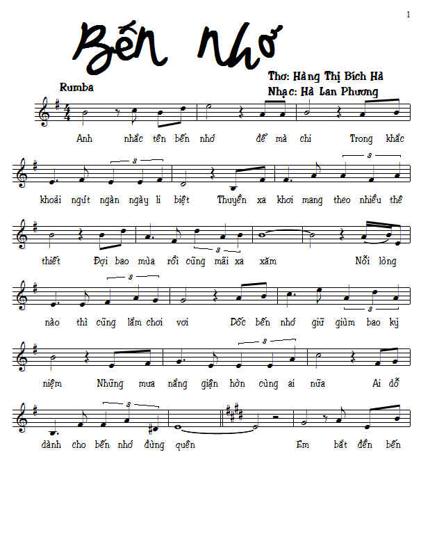 Sheet nhạc Bến nhớ - Trang 1