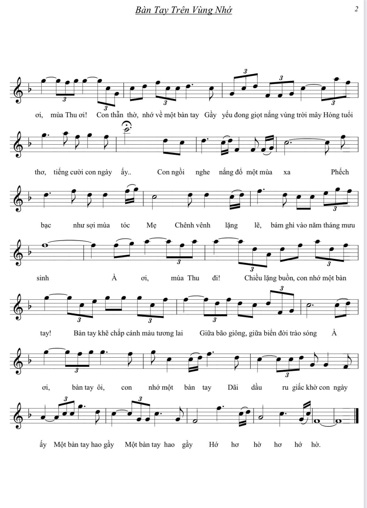 Sheet nhạc Bàn tay trên vùng nhớ - Trang 2