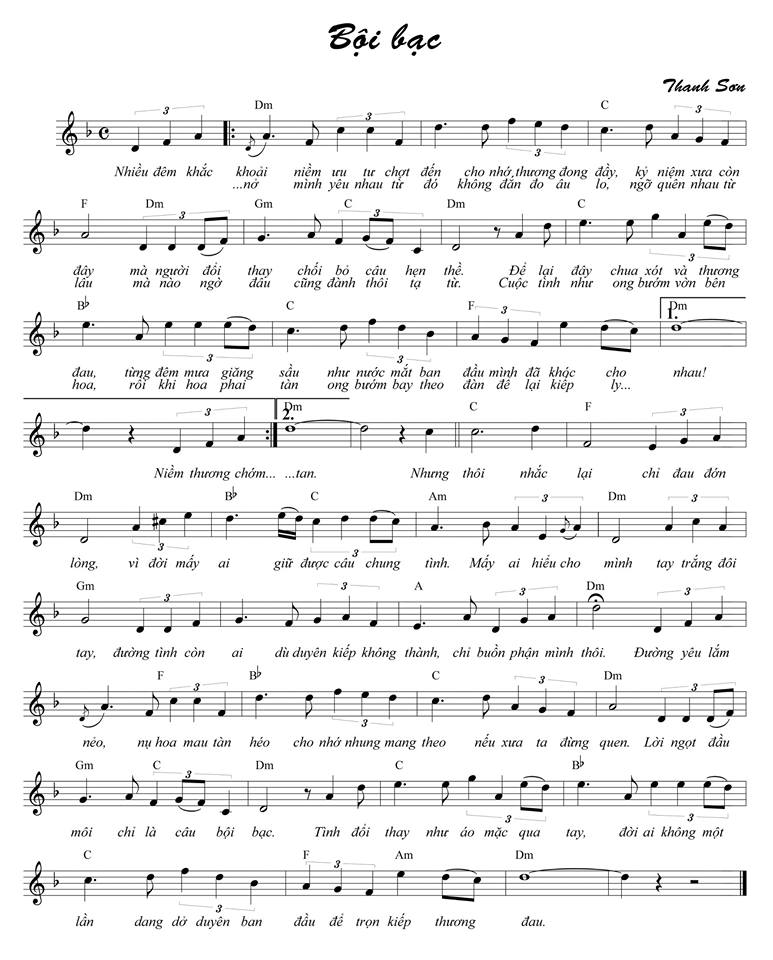 Sheet nhạc Bội bạc - Trang 1