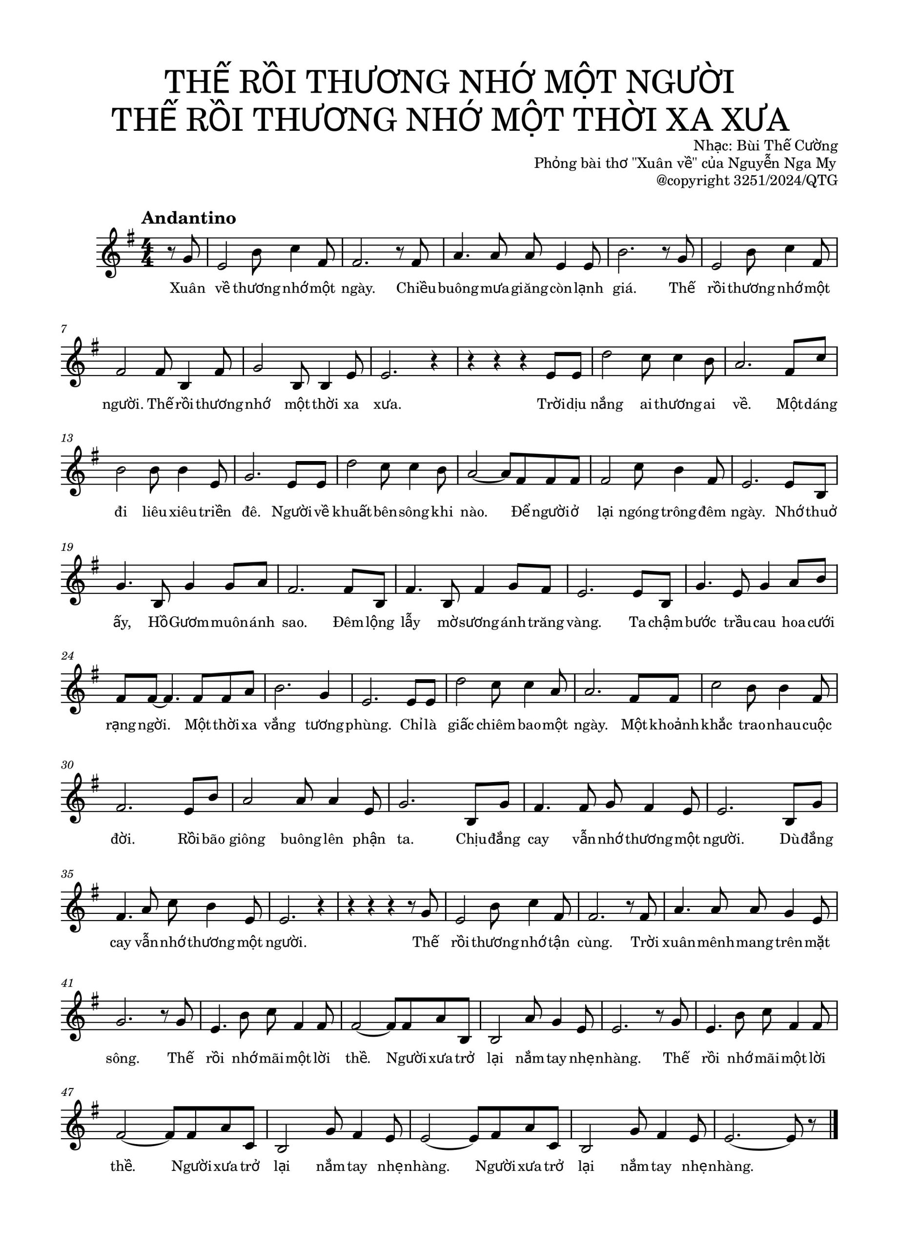 Sheet nhạc Thế rồi thương nhớ một người, thế rồi thương nhớ một thời xa xưa - Trang 1