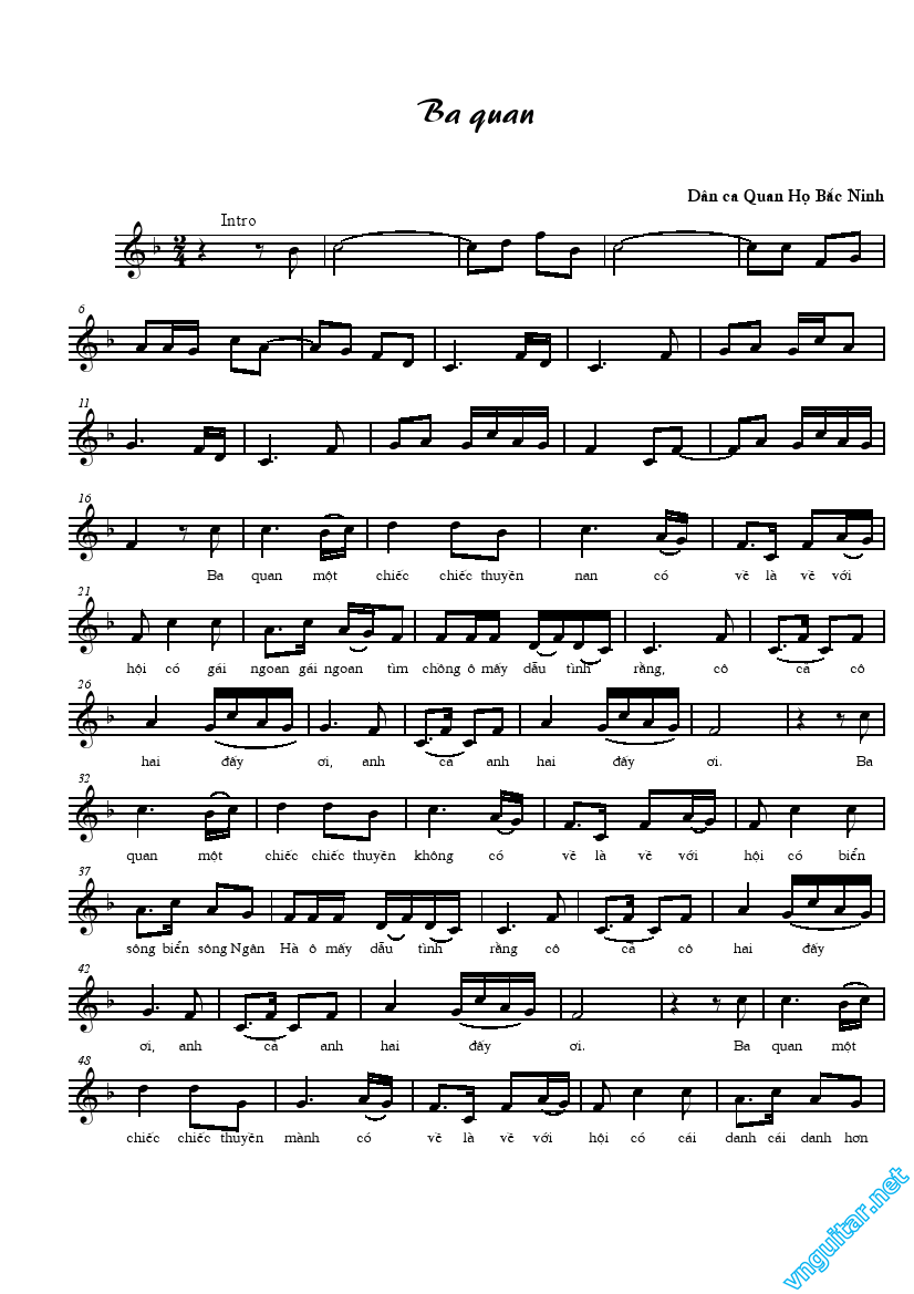 Ba quan mời trầu Sheet Nhạc