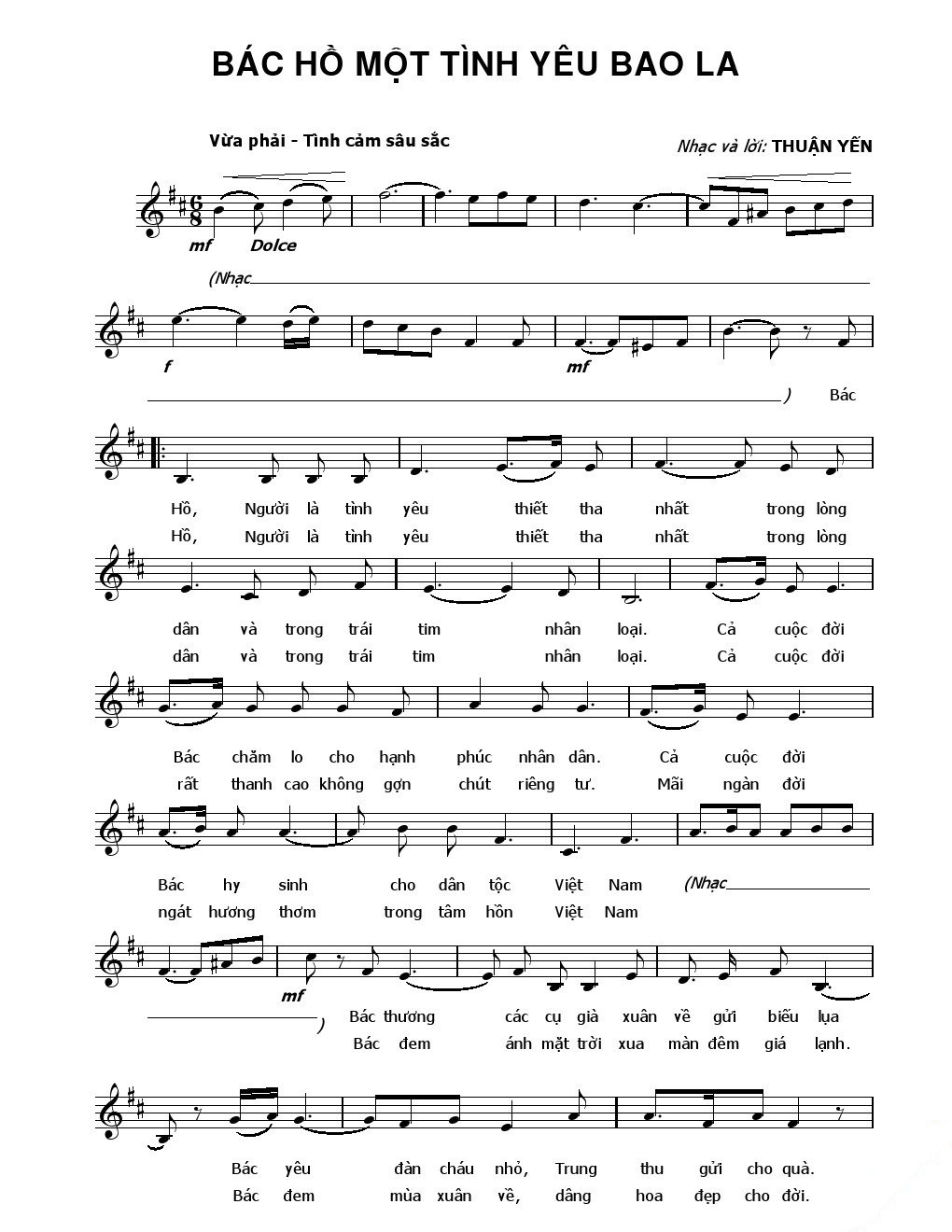 Sheet nhạc Bác Hồ một tình yêu bao la - Trang 1