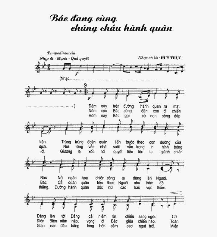 Sheet nhạc Bác đang cùng chúng cháu hành quân - Trang 1