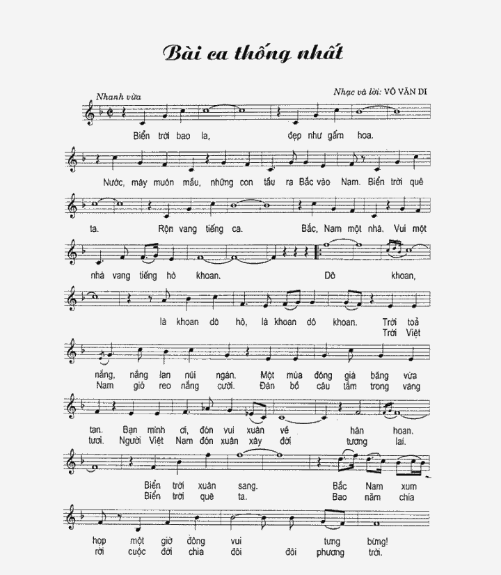 Sheet nhạc Bài ca thống nhất - Trang 1