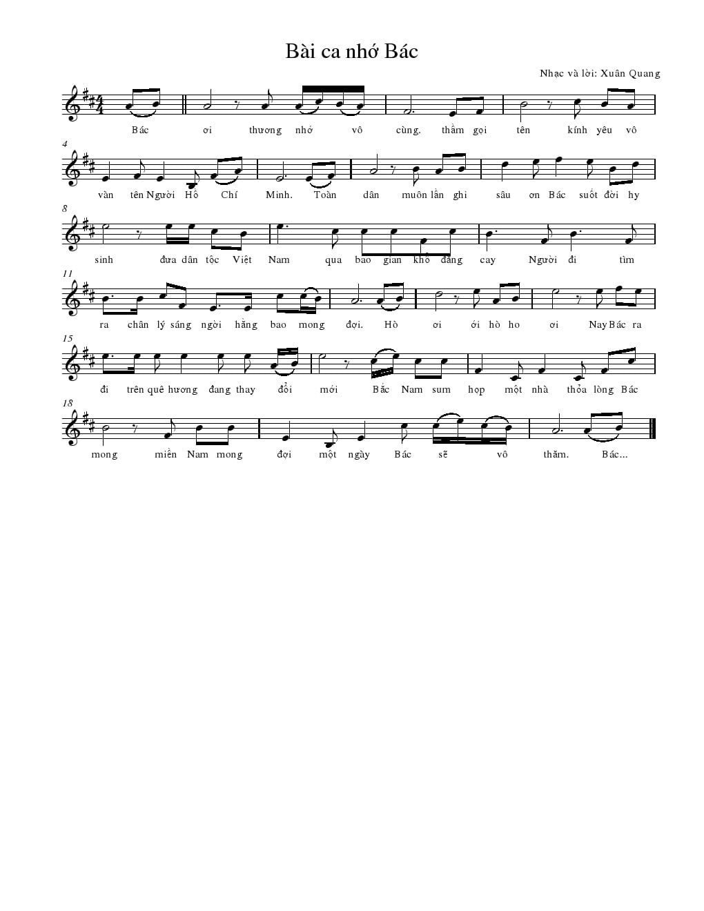 Sheet nhạc Bài ca nhớ Bác - Trang 1