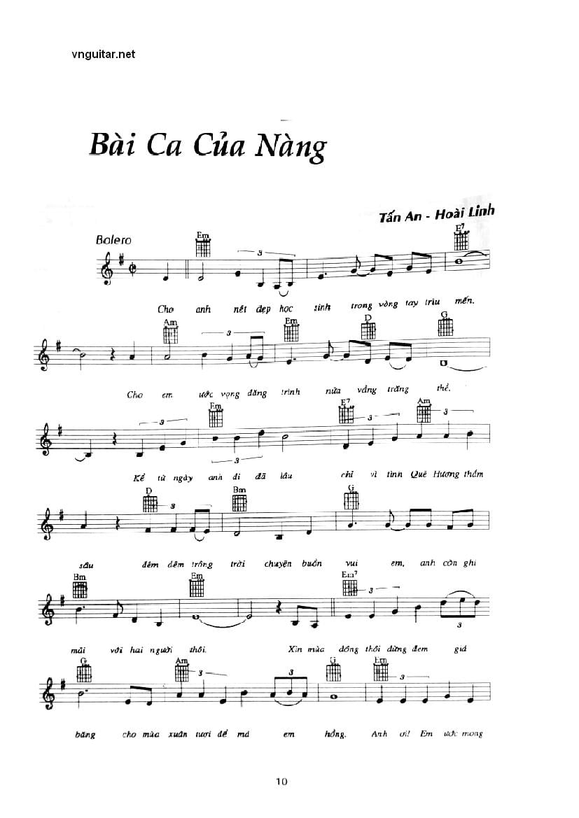 Sheet nhạc Bài ca của nàng - Trang 1