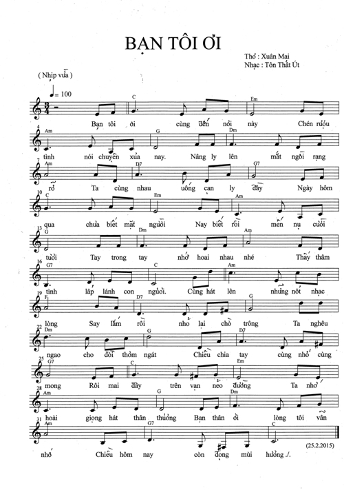 Sheet nhạc Bạn tôi ơi - Trang 1