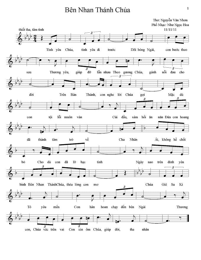 Sheet nhạc Bên nhan Thánh Chúa - Trang 1