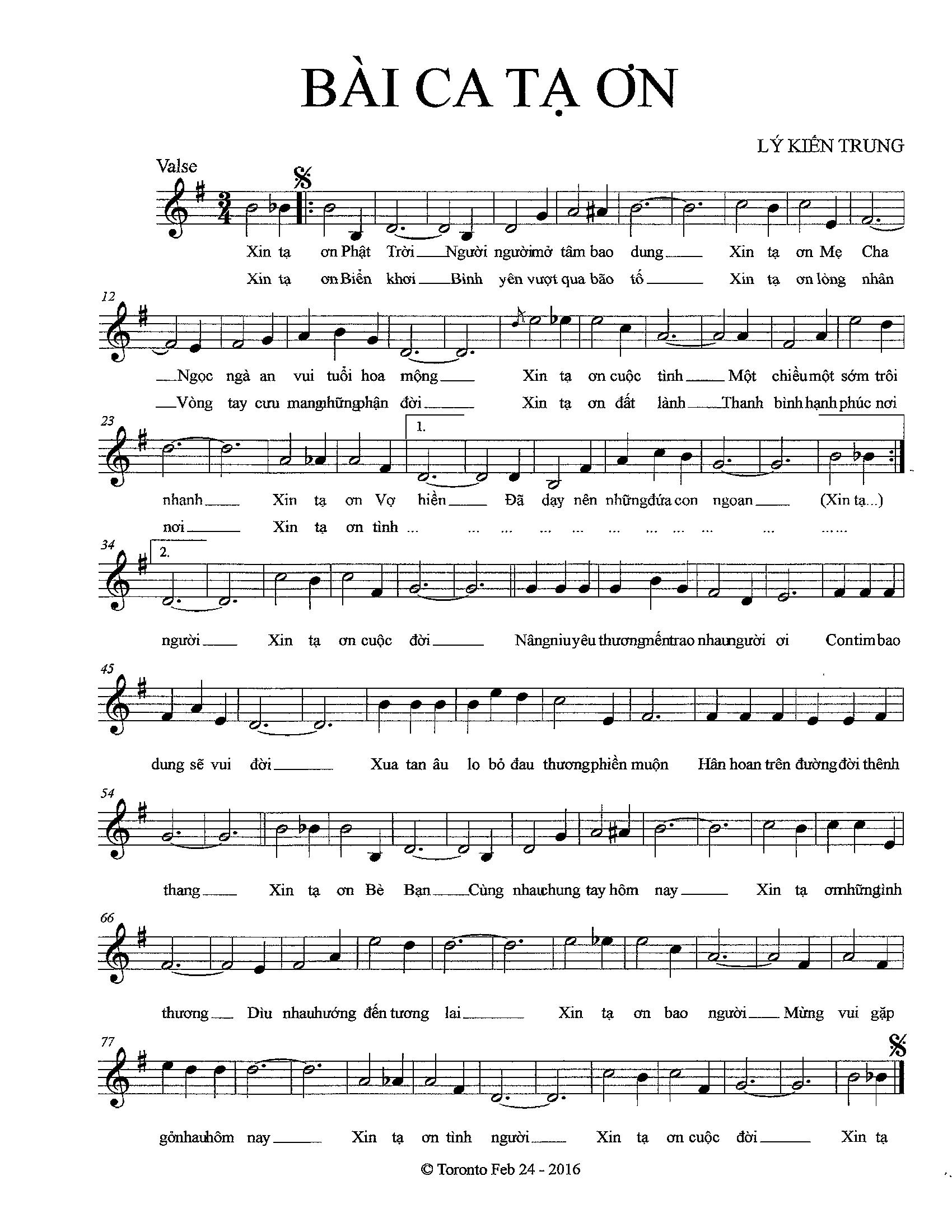 Sheet nhạc Bài ca tạ ơn - Trang 1