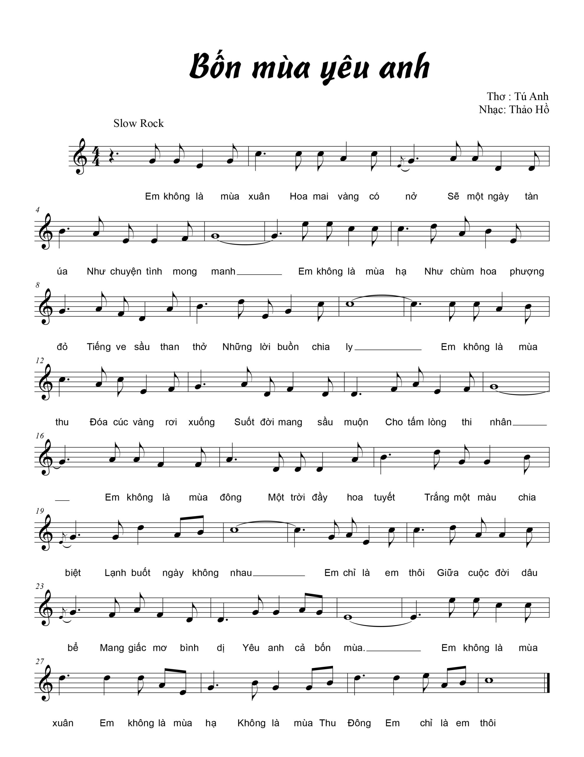 Sheet nhạc Bốn mùa yêu anh - Trang 1