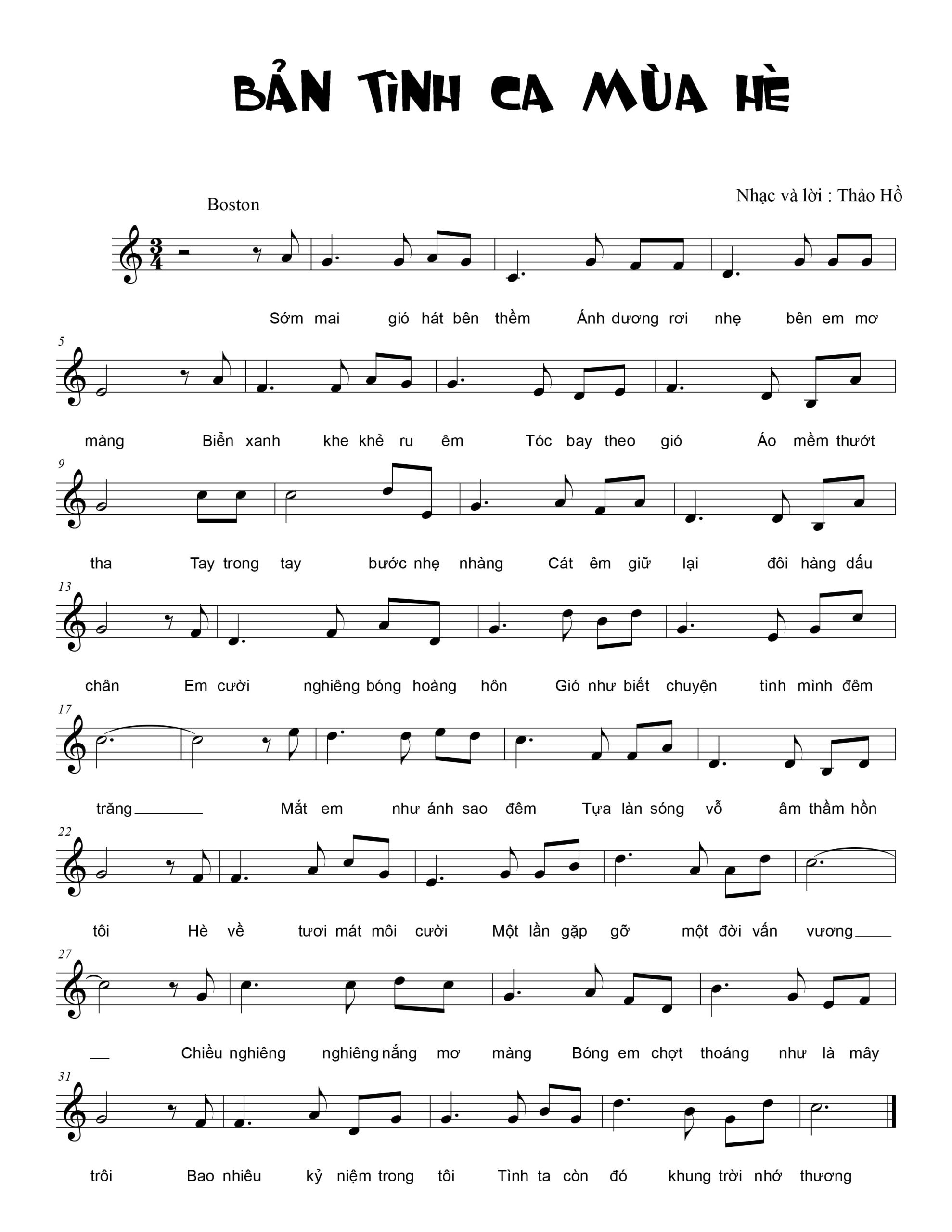 Sheet nhạc Bản tình ca mùa hè - Trang 1