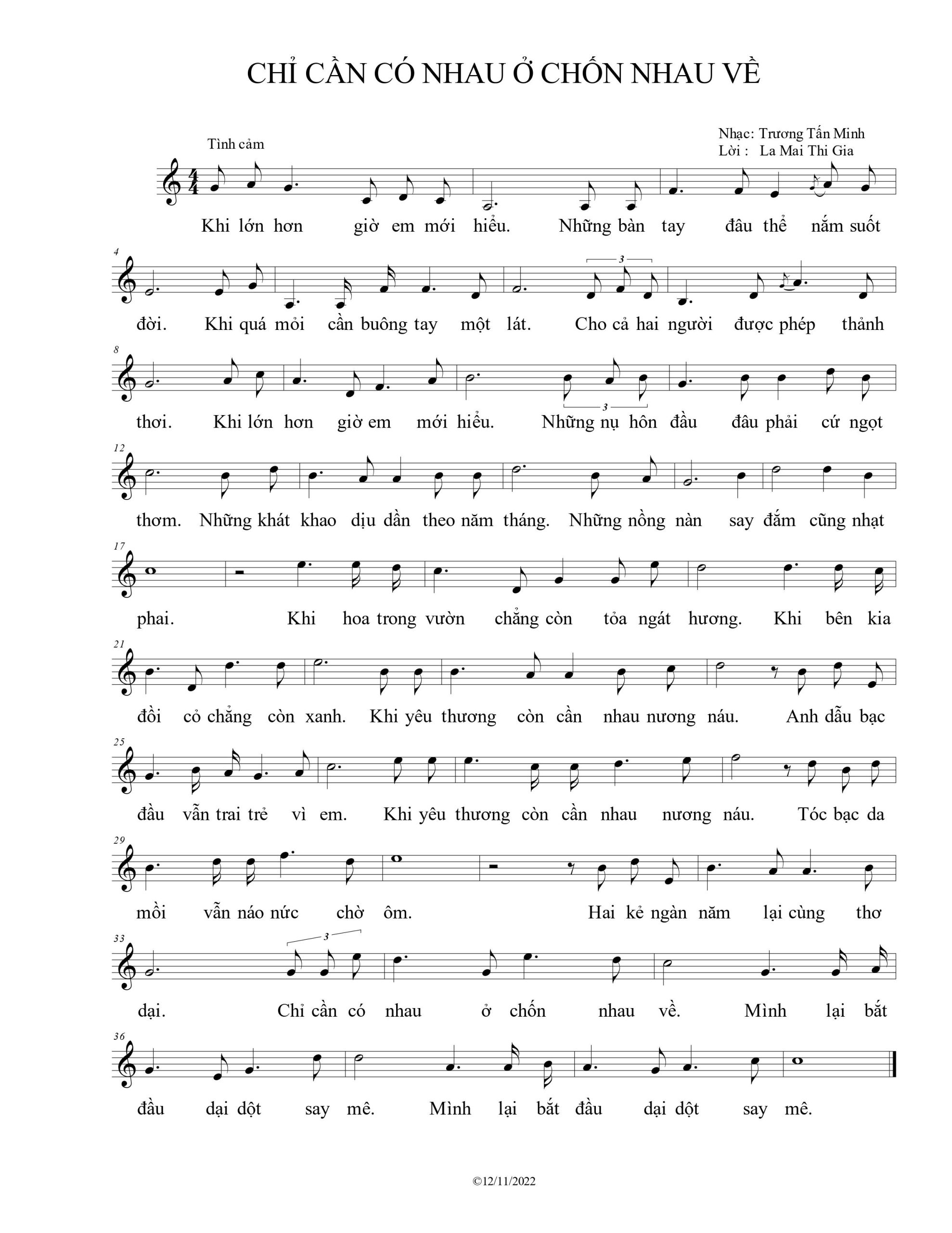 Sheet nhạc Chỉ cần có nhau ở chốn nhau về - Trang 1