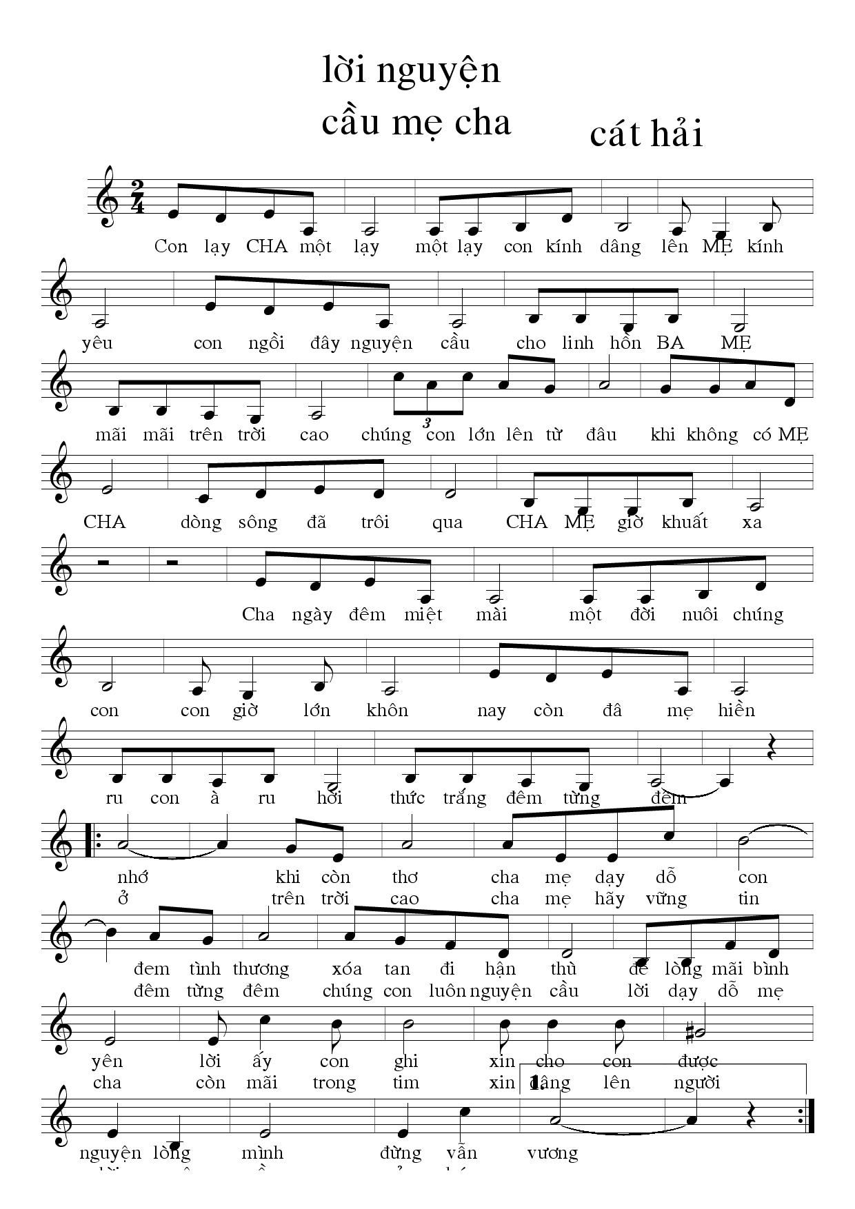 Sheet nhạc Lời nguyện cầu mẹ cha - Trang 1