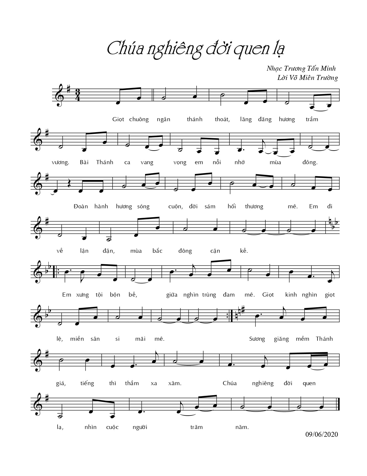 Sheet nhạc Chúa nghiêng đời quen lạ - Trang 1