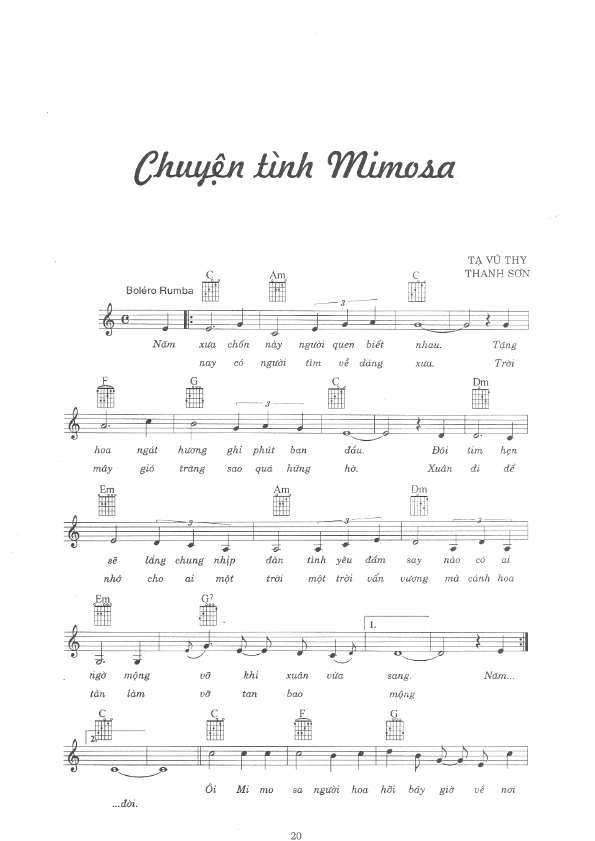Sheet nhạc Chuyện tình mimosa - Trang 1