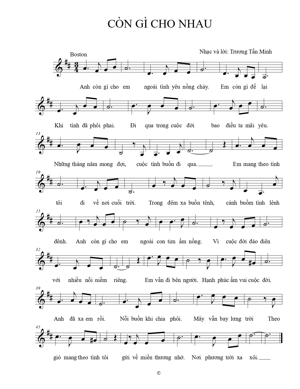 Sheet nhạc Còn gì cho nhau - Trang 1