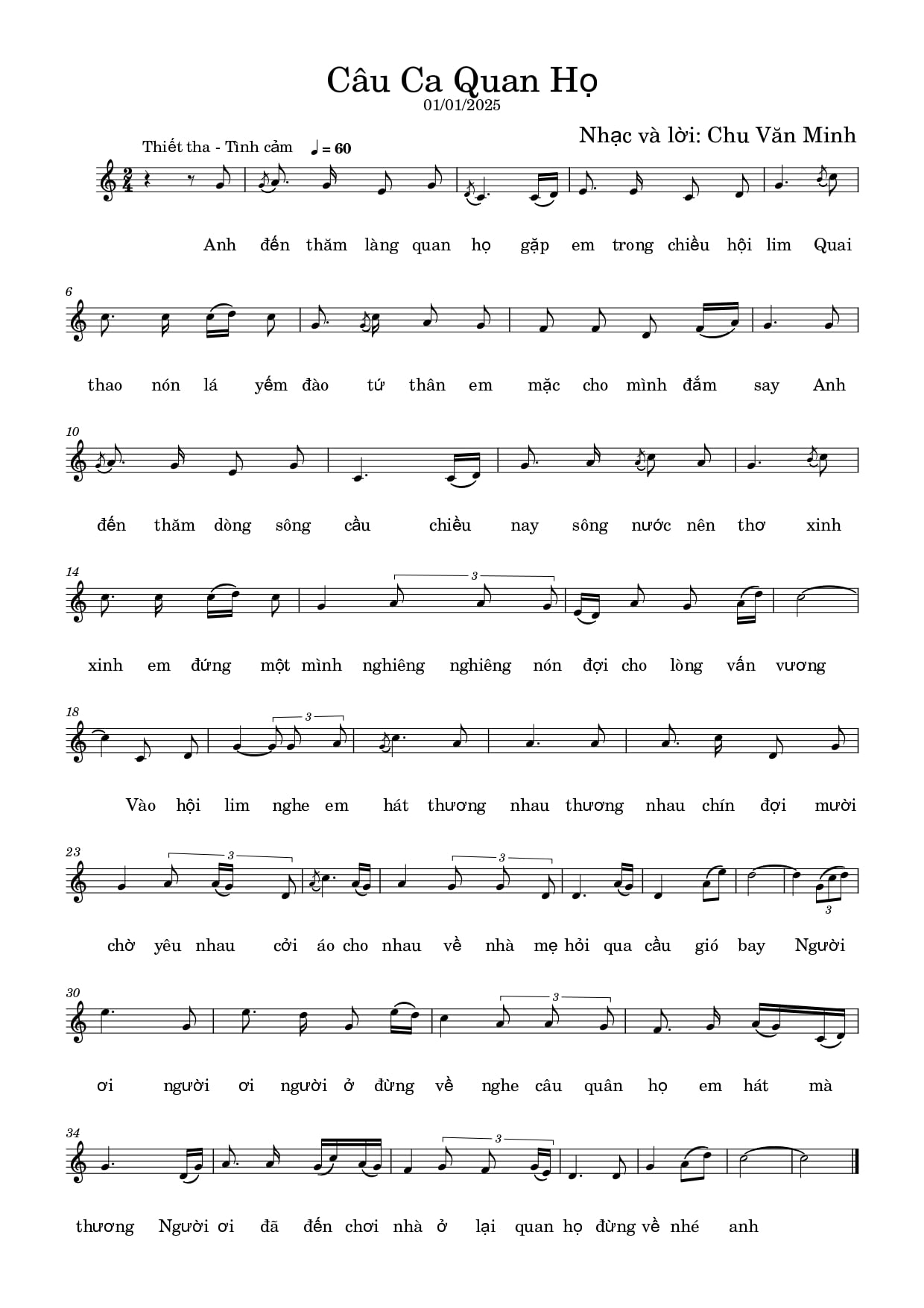 Sheet nhạc Câu ca Quan Họ - Trang 1