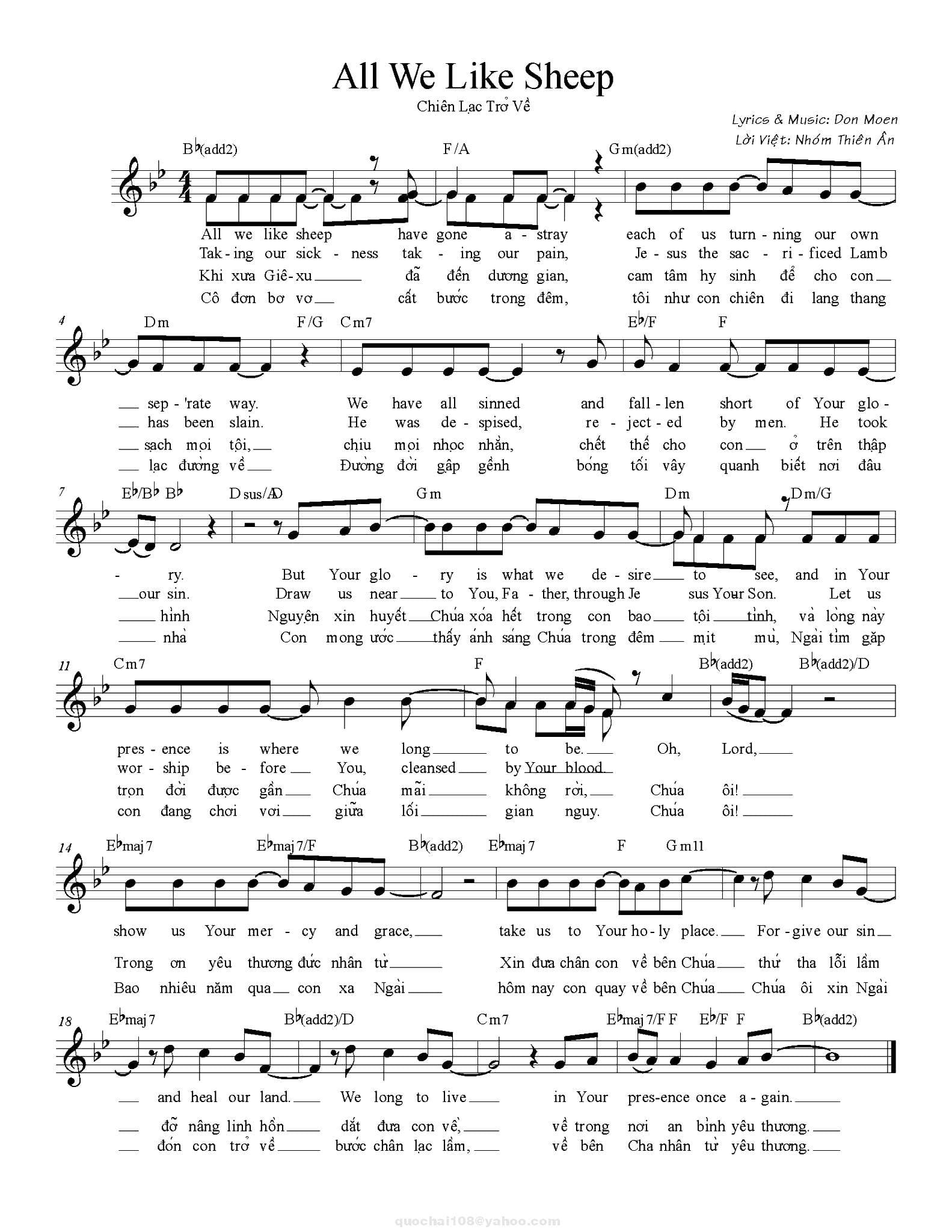 Sheet nhạc Chiên lạc trở về (All we like sheep) - Trang 1