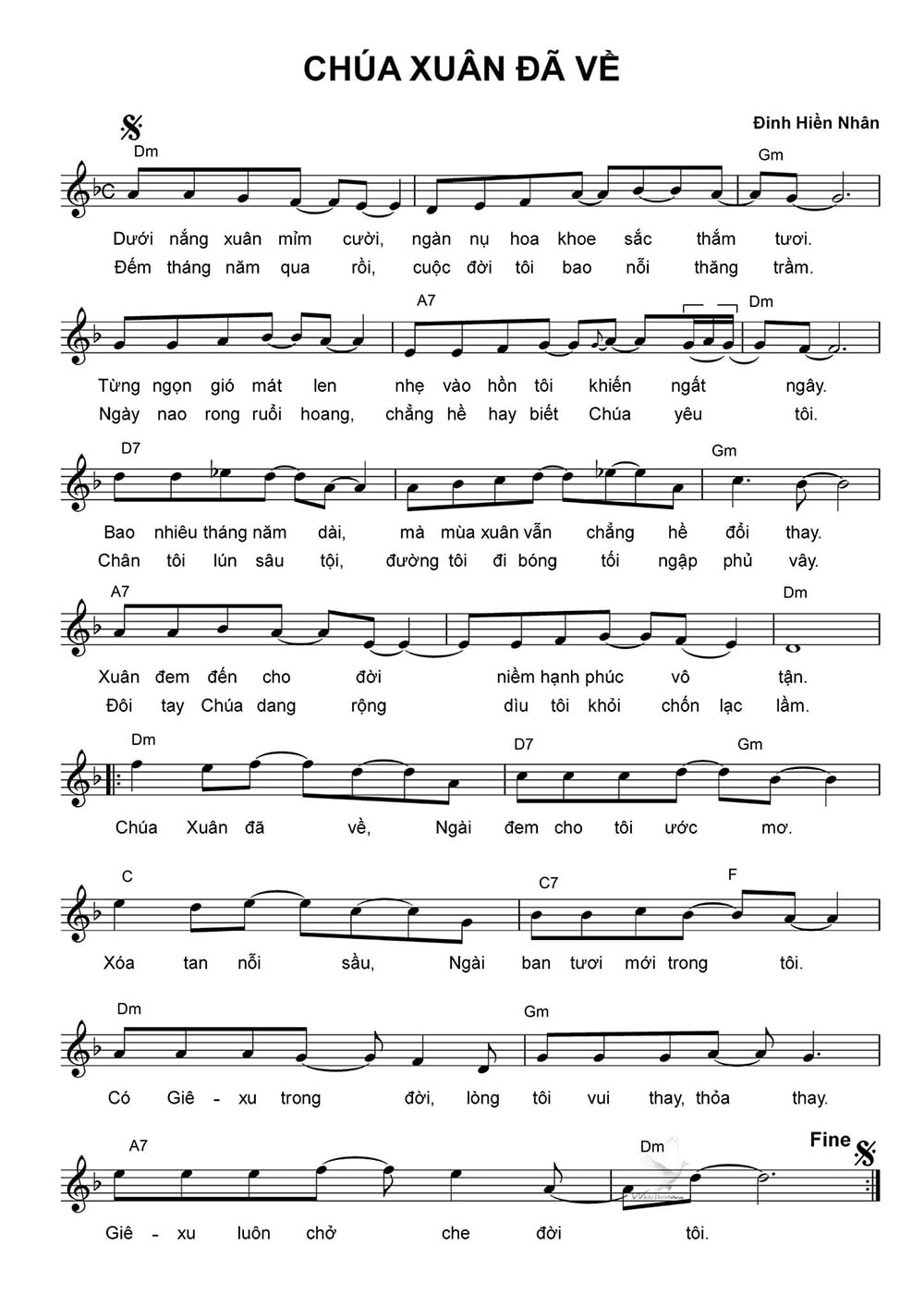 Sheet nhạc Chúa xuân đã về - Trang 1