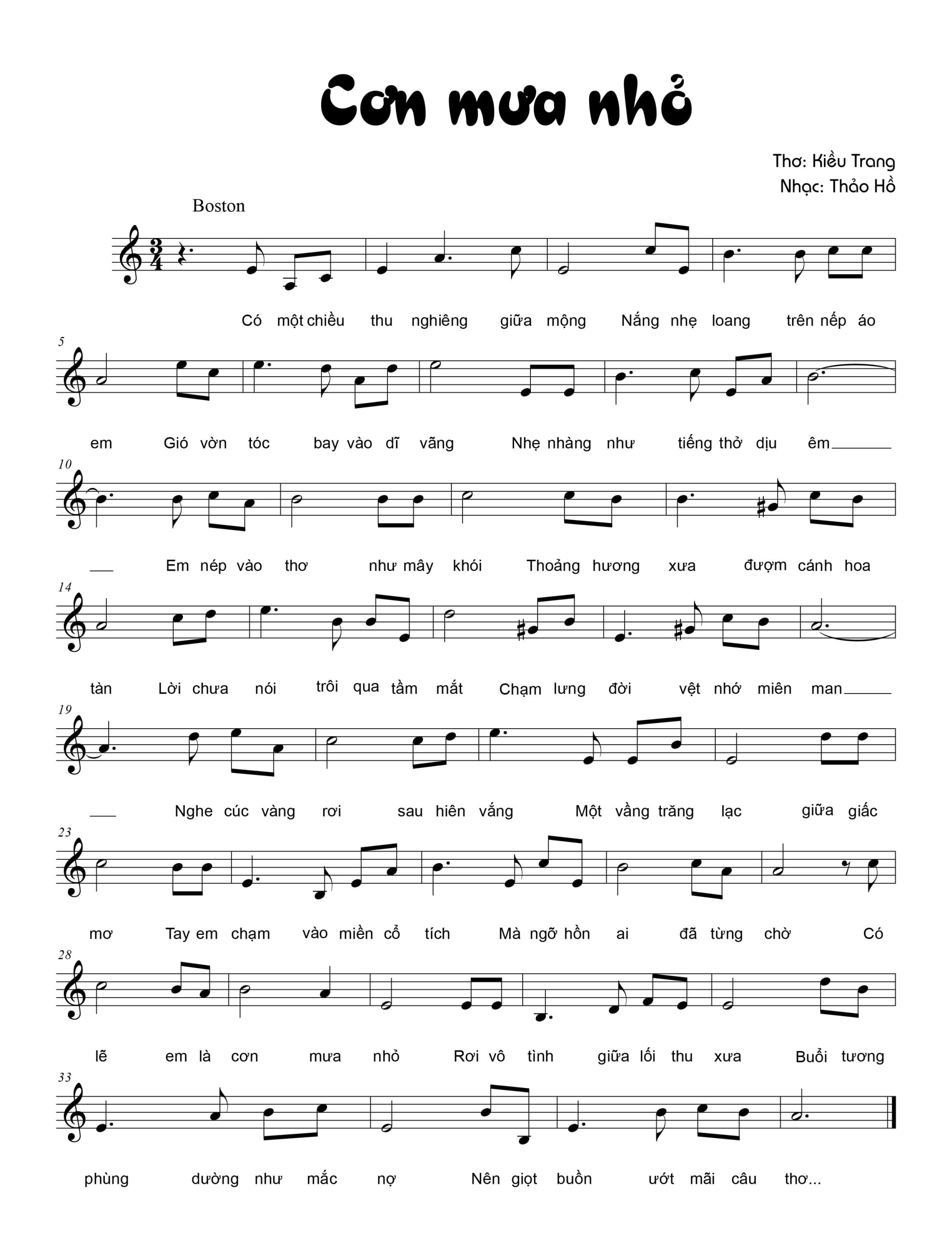 Sheet nhạc Cơn mưa nhỏ - Trang 1