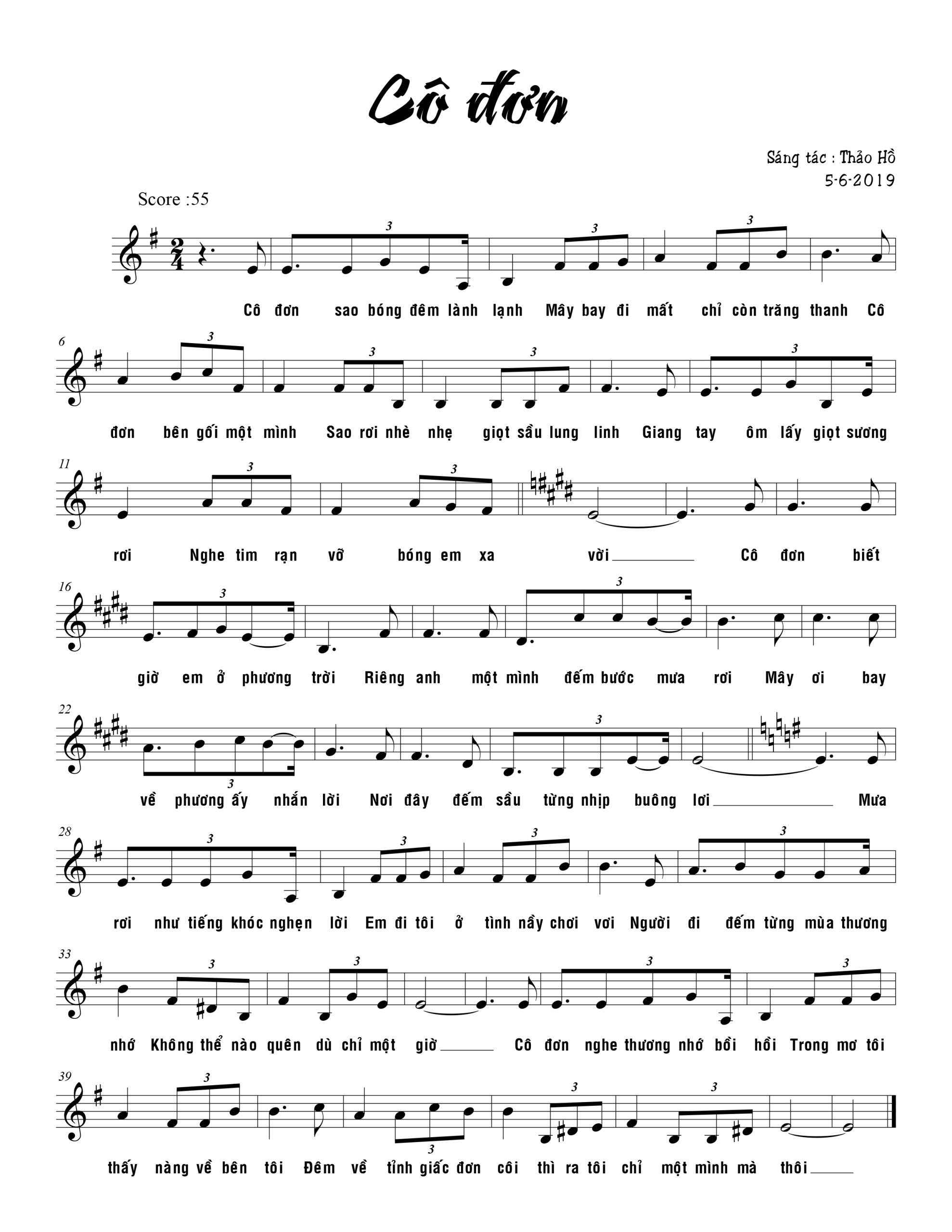 Sheet nhạc Cô đơn - Trang 1