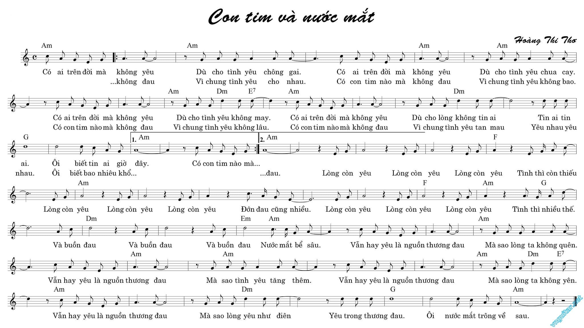 Sheet nhạc Con tim và nước mắt - Trang 1